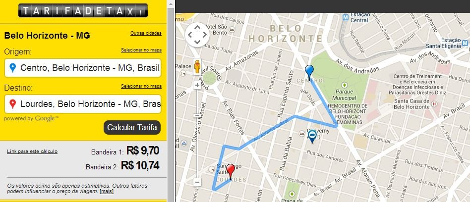 Calcular Preço das Tarifas de Taxi em Belo Horizonte e outras cidades